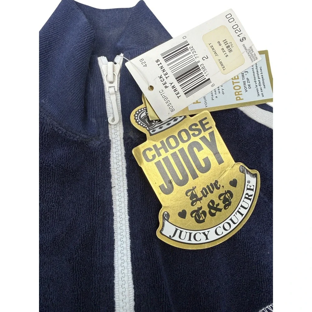 Y2K Juicy Couture Terry Tennis Jacket Kids Size 2 Navy‎ Blue NWT READ Graphic